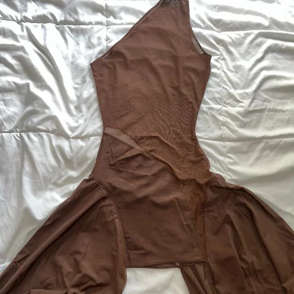 X REVOLVE Tricot Mesh Dress in Chocolate Brown - Sketch-Y